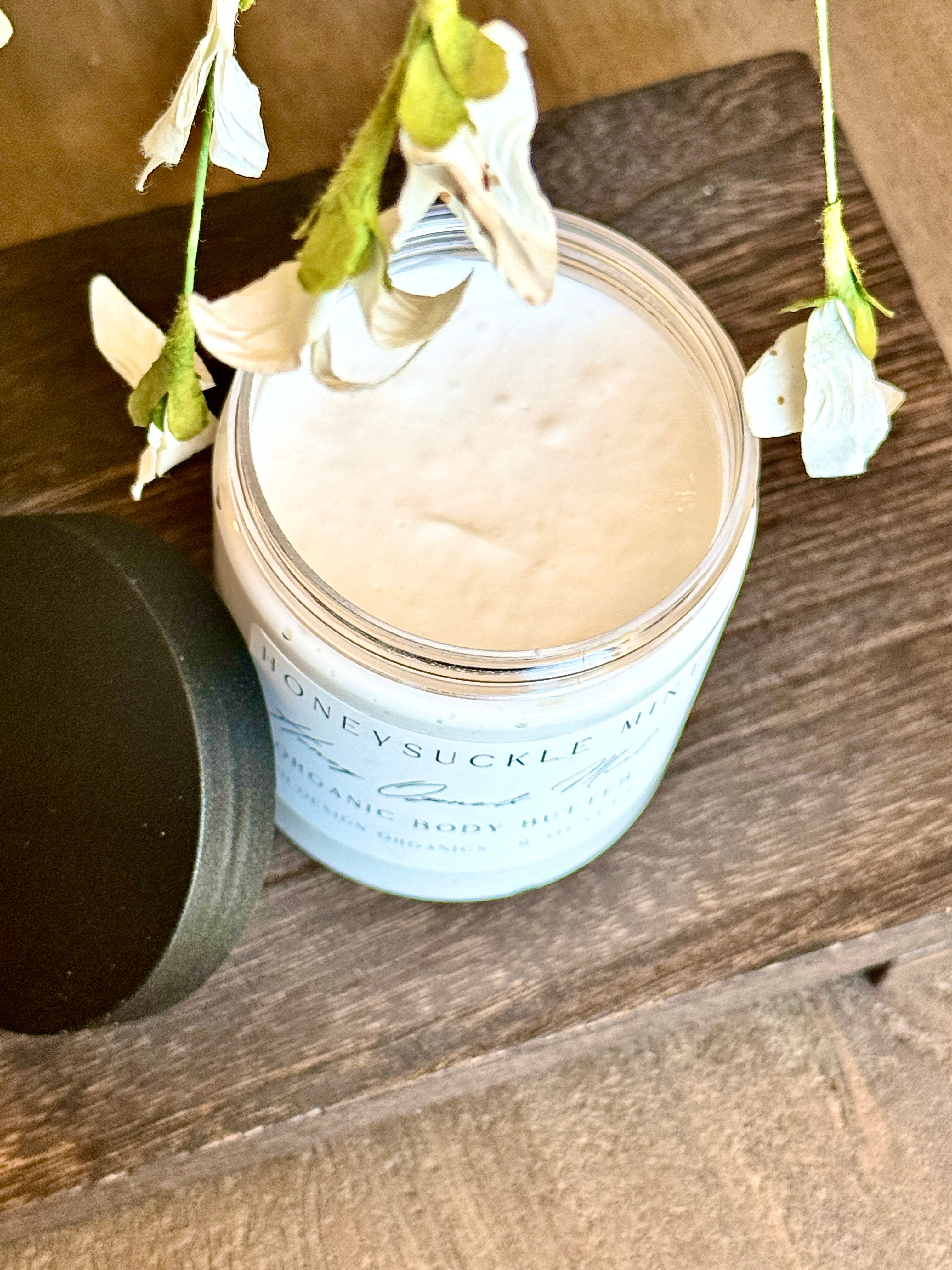 Honey Suckle Mint Body Butter W/Aloe & Vitamin E, notes of Honeysuckle & Mint