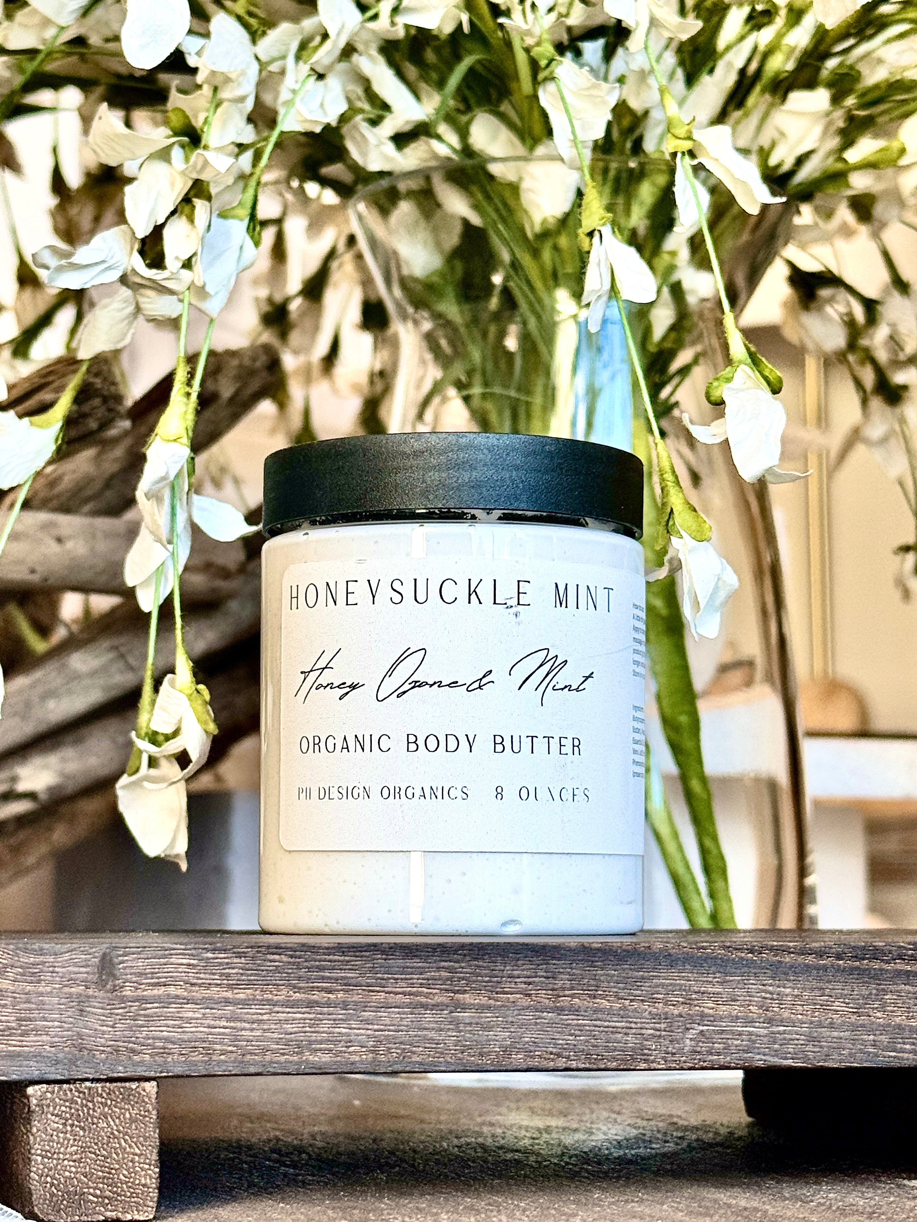 Honey Suckle Mint Body Butter W/Aloe & Vitamin E, notes of Honeysuckle & Mint