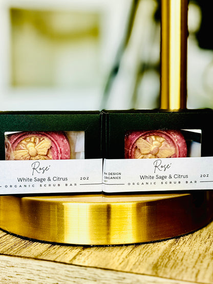 Rose’ Body Scrub Bar - with notes of White Citrus, Rose &amp; Sage. Vitamin E &amp; C