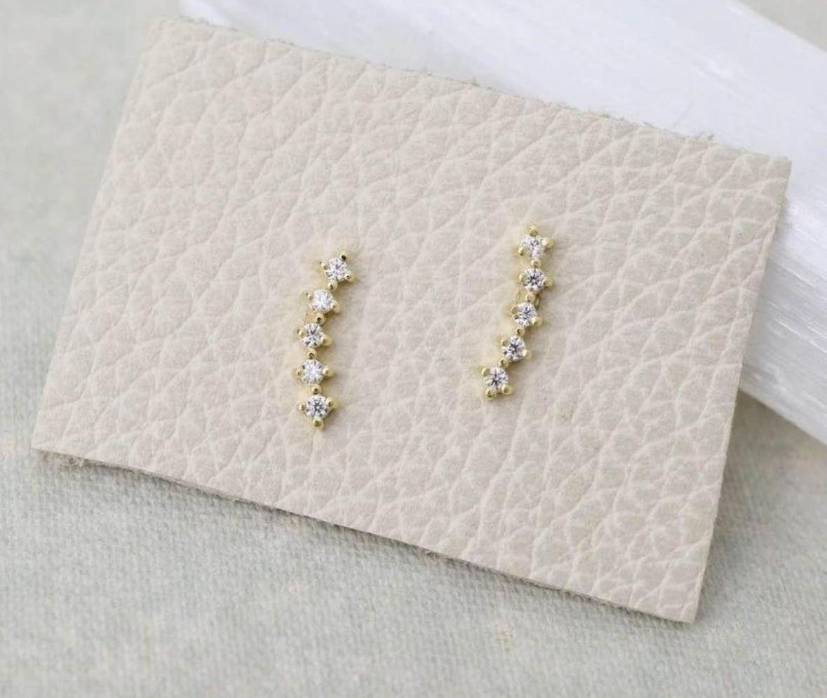 14K Gold-Finished Eco-Friendly Minimalist Climber Earrings with Diamonds Simulant PH Design Organics