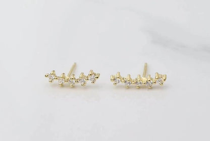 14K Gold-Finished Eco-Friendly Minimalist Climber Earrings with Diamonds Simulant PH Design Organics