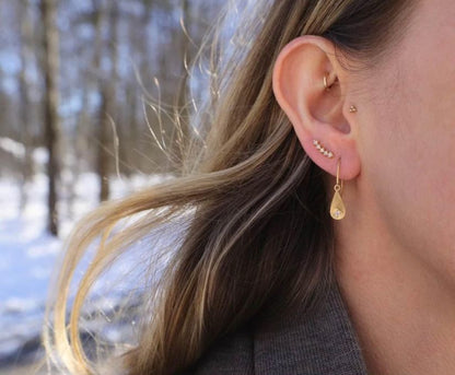 14K Gold-Finished Eco-Friendly Minimalist Climber Earrings with Diamonds Simulant PH Design Organics