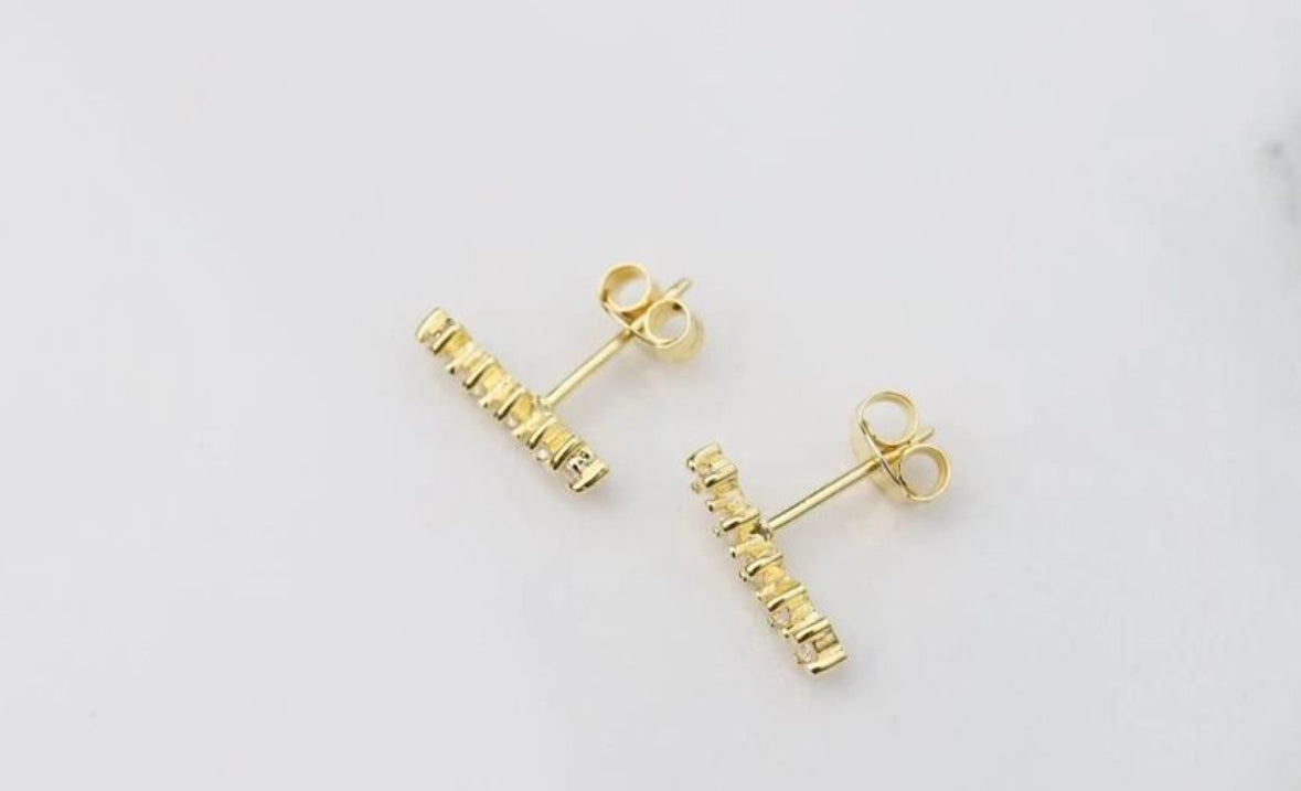 14K Gold-Finished Eco-Friendly Minimalist Climber Earrings with Diamonds Simulant PH Design Organics