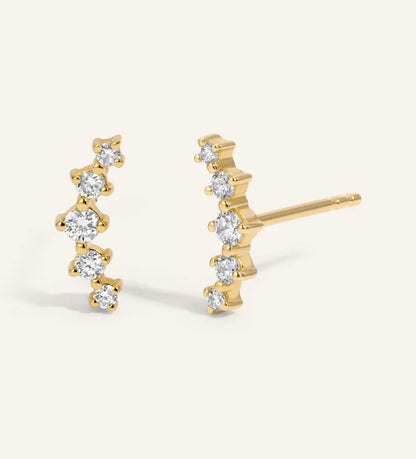 14K Gold-Finished Eco-Friendly Minimalist Climber Earrings with Diamonds Simulant PH Design Organics