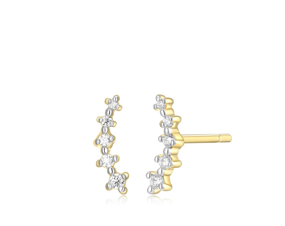 14K Gold-Finished Eco-Friendly Minimalist Climber Earrings with Diamonds Simulant PH Design Organics