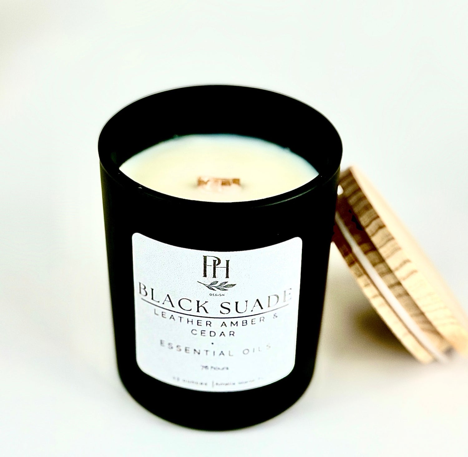 Organic Luxury Candle -Black Glass Candle with Natural Wood Lid