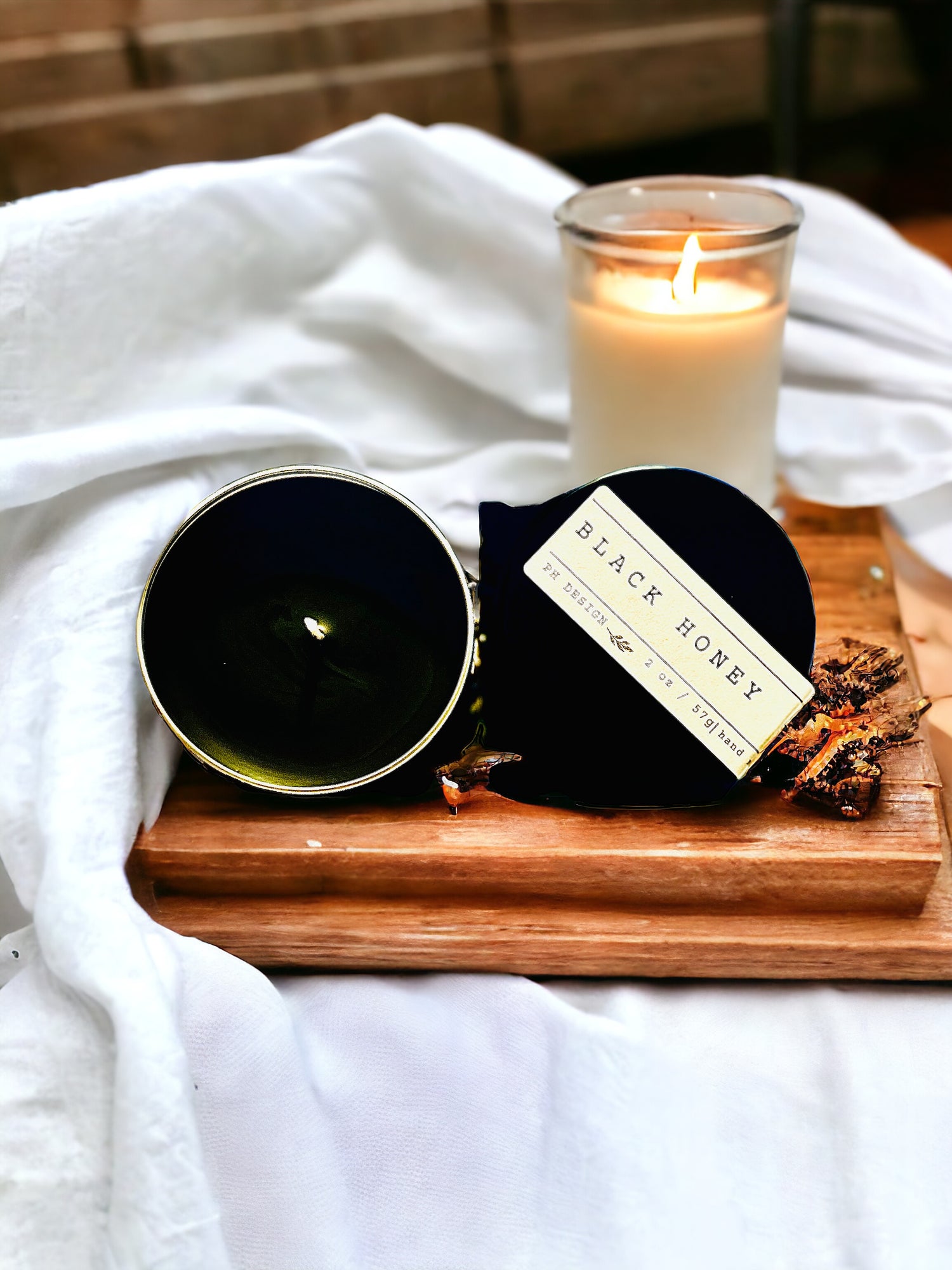 Black Honey Candle - Honeysuckle, Effervescnece, Velvet Woods