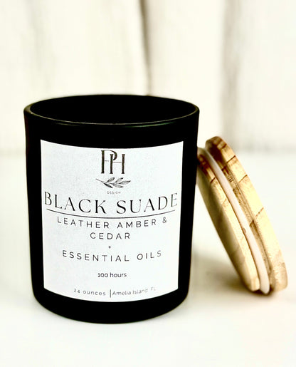 Organic Luxury Candle -Black Glass Candle with Natural Wood Lid