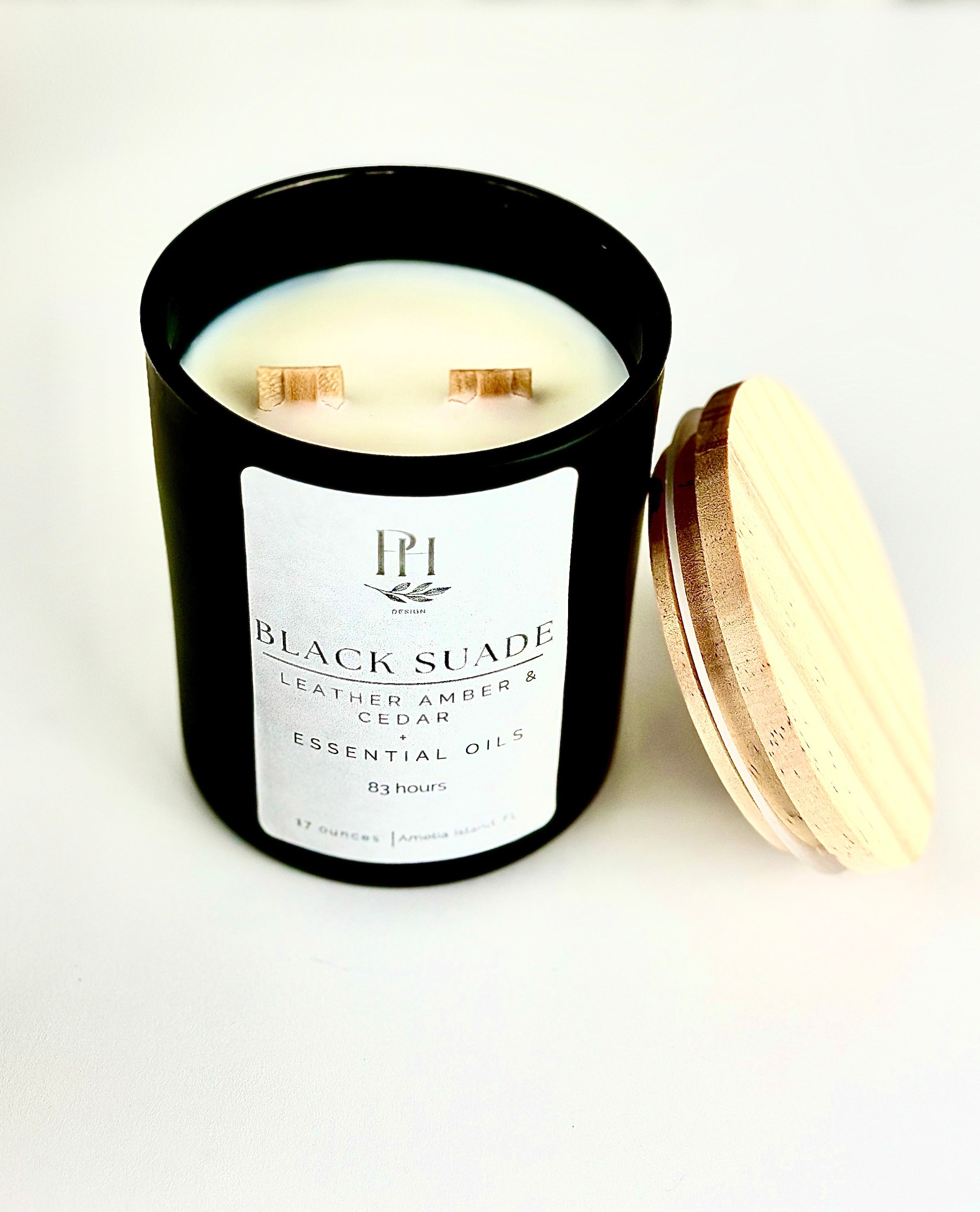 Organic Luxury Candle -Black Glass Candle with Natural Wood Lid