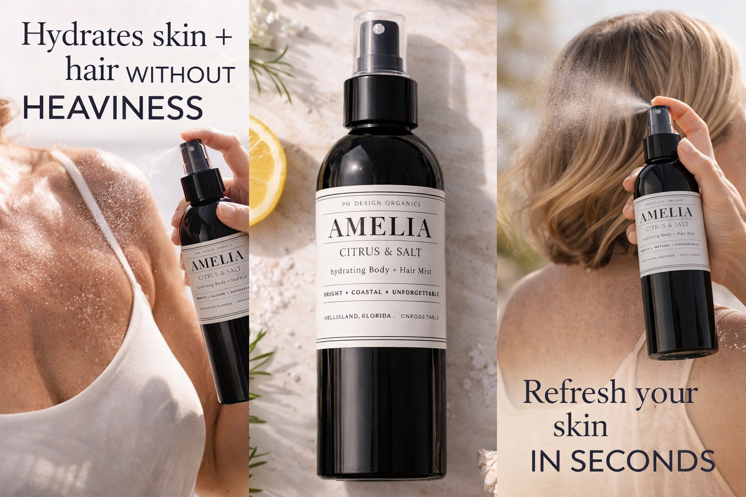 Amelia Coastal Body &amp; Hair Mist | Hydrating Botanical Spray for Skin + Hair | PH Design Organics