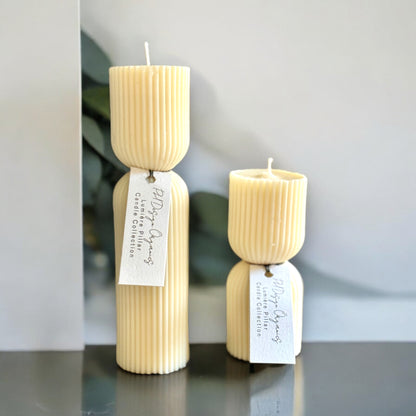 Nordic Ribbed Stripe Pillar Candle | Scented |Unscented, Home Decor, Vegan, Geometric, Unique Gift, Avant Garde