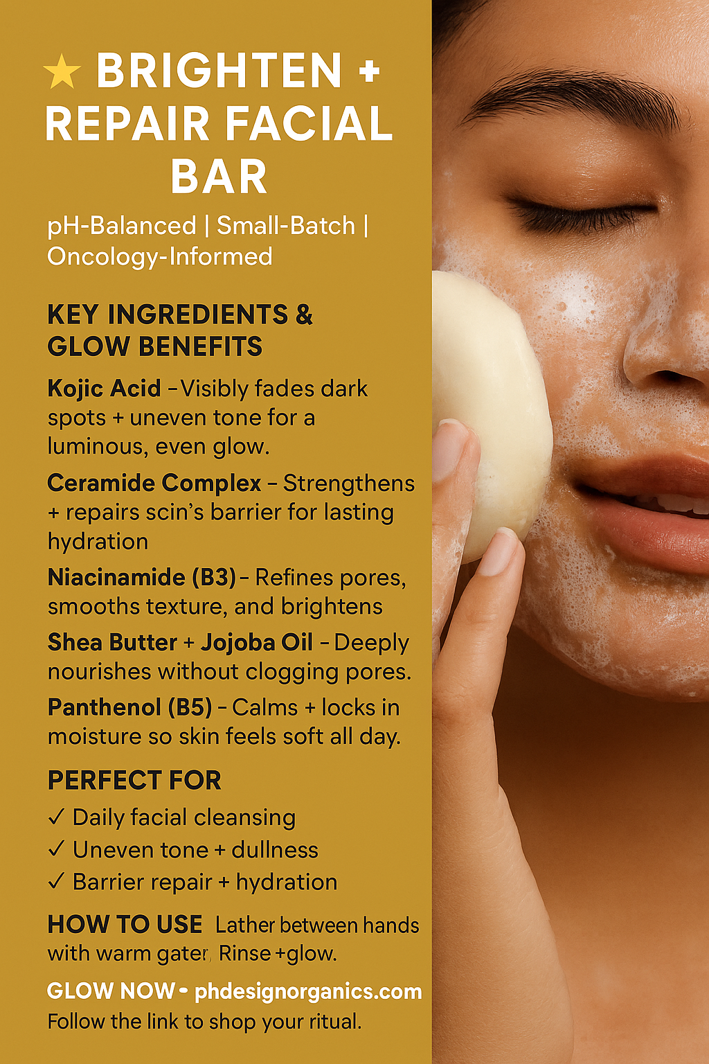 🖤 Glow Bar+ Ceramide Edition Soap-Free Facial Treatment Bar for Radiance + Barrier Repair Buy 2 Glow Bars → Get the 3rd FREE