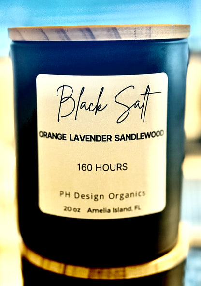 orange, lavender and sandalwood Black Salt notes of Orange, Lavender and Sandalwood