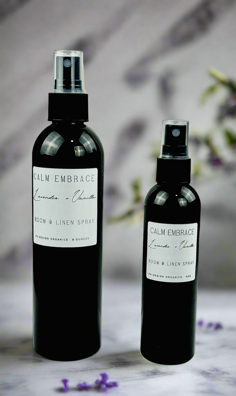 Calm Embrace 
Room and Linen Spray-with notes of  Lavender &amp; Vanilla