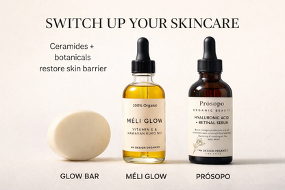 Midlife Glow Skincare Ritual Trio | Glow Bar + Méli Glow Facial Oil + Prósopo Retinol Serum | $175 Value Bundle