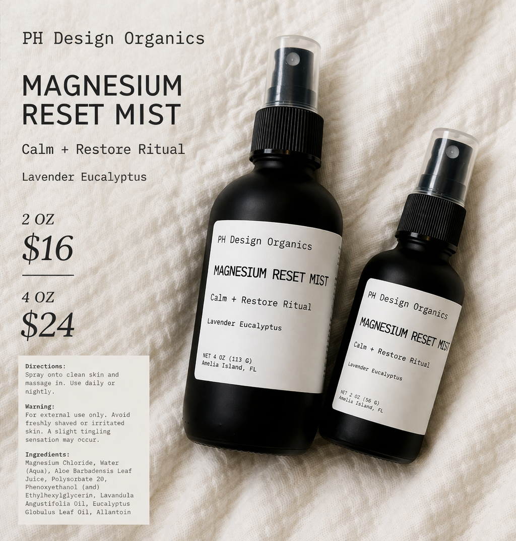 Organic Eucalyptus Lavender Magnesium Reset Spray | 4 oz / 2 oz - PH Design Organics