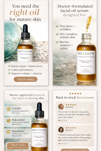 🌿 Méli Glow Anti-aging Face Serum for Radiance, Resilience &amp; Results
