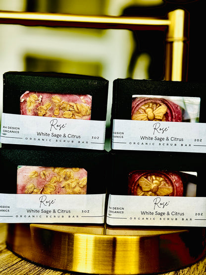 Rose’ Body Scrub Bar - with notes of White Citrus, Rose &amp; Sage. Vitamin E &amp; C