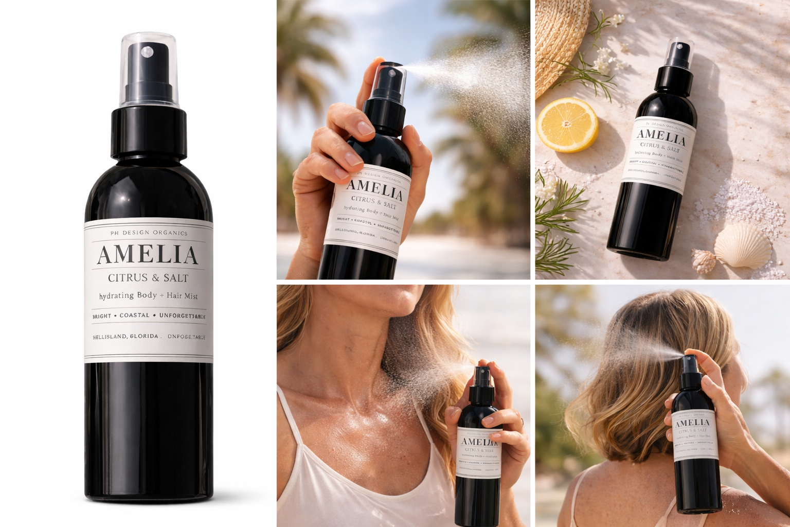 Amelia Coastal Body &amp; Hair Mist | Hydrating Botanical Spray for Skin + Hair | PH Design Organics