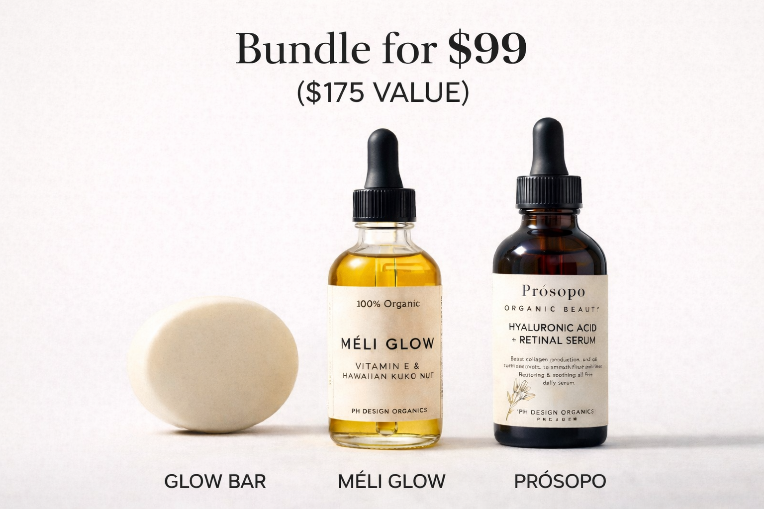 Midlife Glow Skincare Ritual Trio | Glow Bar + Méli Glow Facial Oil + Prósopo Retinol Serum | $175 Value Bundle