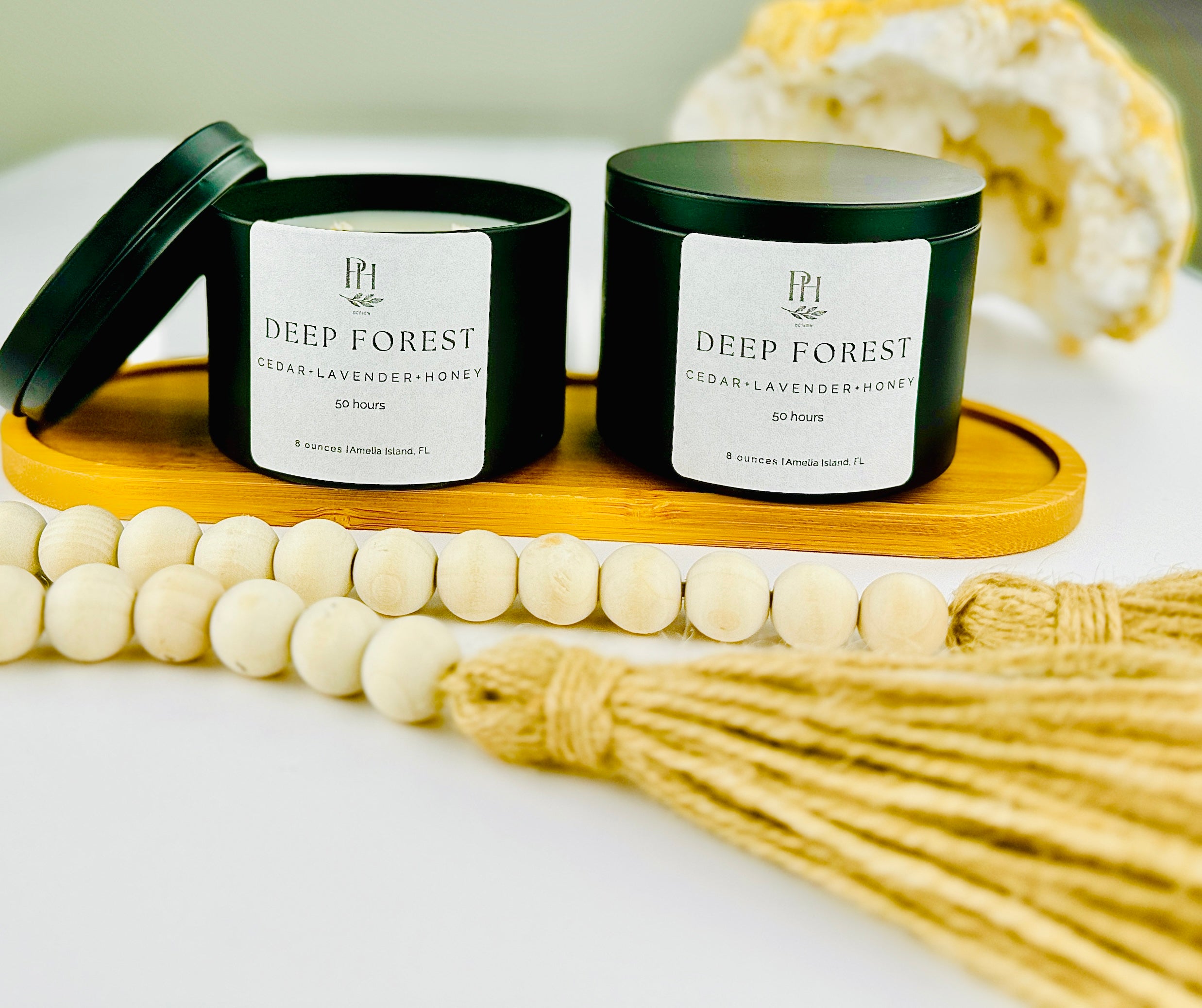 Deep Forest Candle notes, Cedar, Honey &amp; Lavender