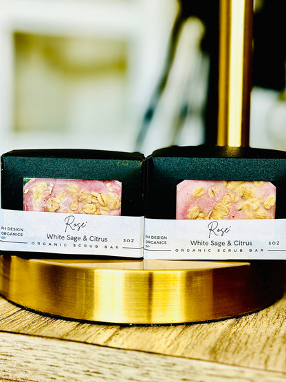 Rose’ Body Scrub Bar - with notes of White Citrus, Rose &amp; Sage. Vitamin E &amp; C