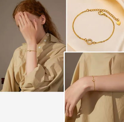 Elegant 18K Gold-Finished Minimalist Bracelet with Synthetic Diamond Circle Charm PH Design Organics