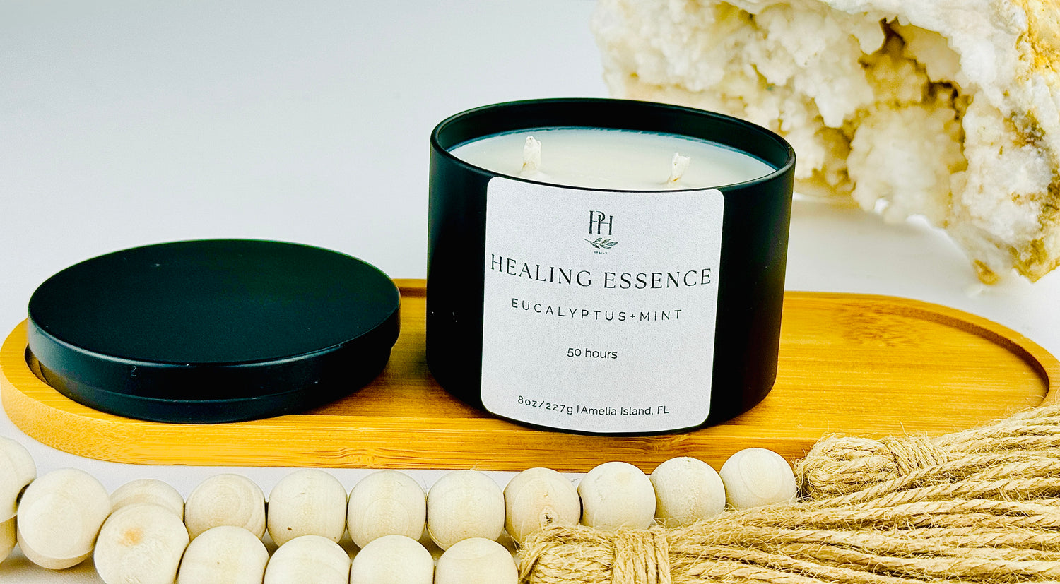 Healing Essence Candle notes Eucalyptus &amp; Mint PH Design Organics