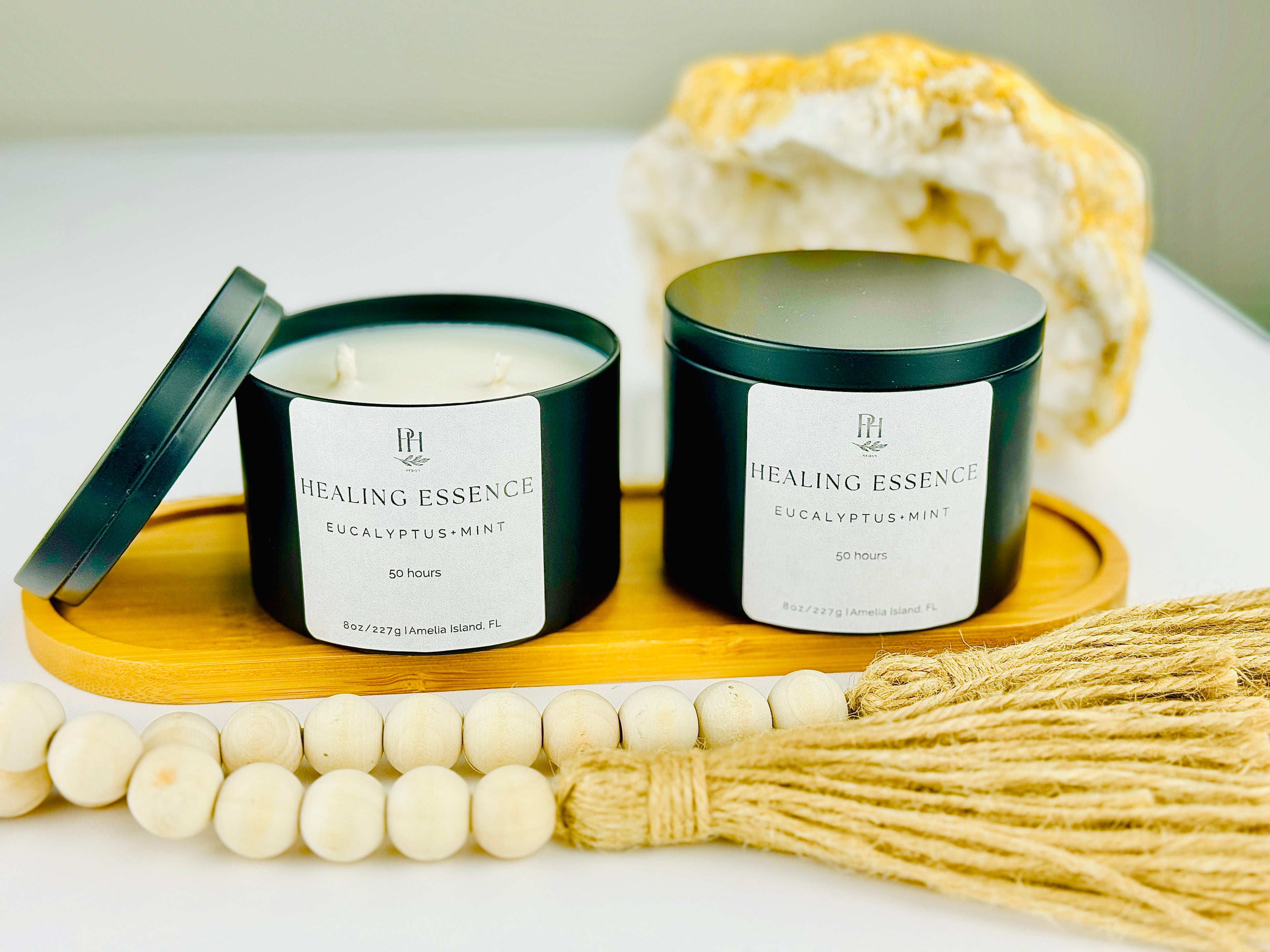 Healing Essence Candle notes Eucalyptus &amp; Mint PH Design Organics