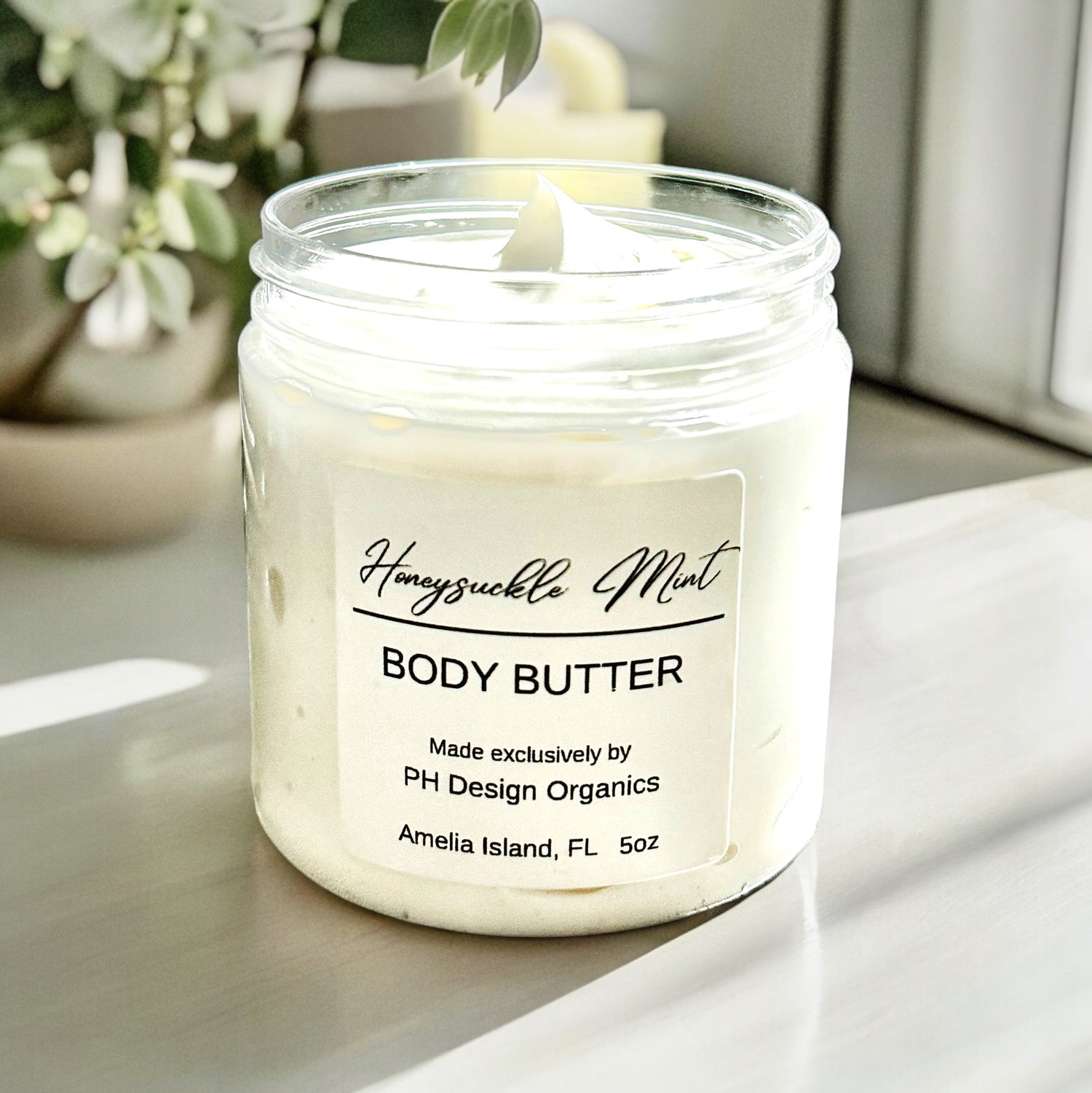 Honey Suckle Mint Body Butter W/Aloe &amp; Vitamin E, notes of Honeysuckle &amp; Mint PH Design Organics