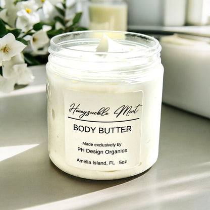 Honey Suckle Mint Body Butter W/Aloe &amp; Vitamin E, notes of Honeysuckle &amp; Mint PH Design Organics