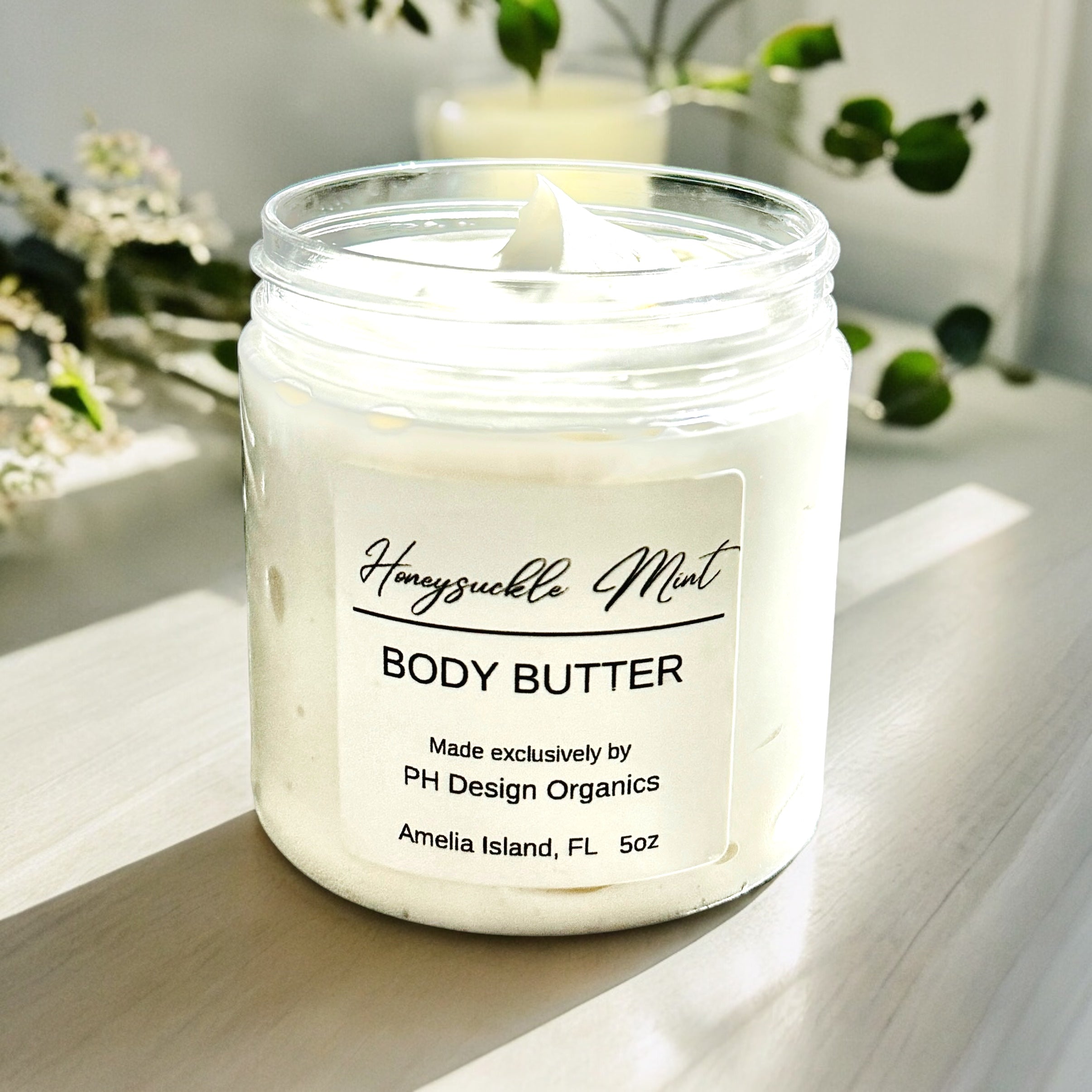 Honey Suckle Mint Body Butter W/Aloe &amp; Vitamin E, notes of Honeysuckle &amp; Mint PH Design Organics