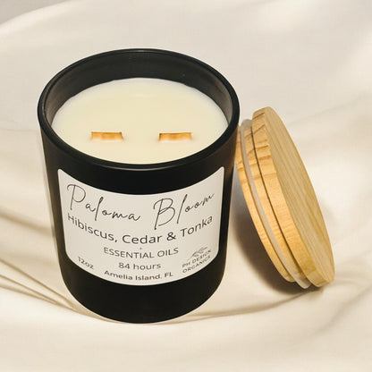 Organic Luxury Candle – Black Glass with Natural Wood Lid