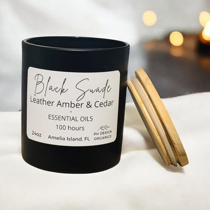 Organic Luxury Candle – Black Glass with Natural Wood Lid