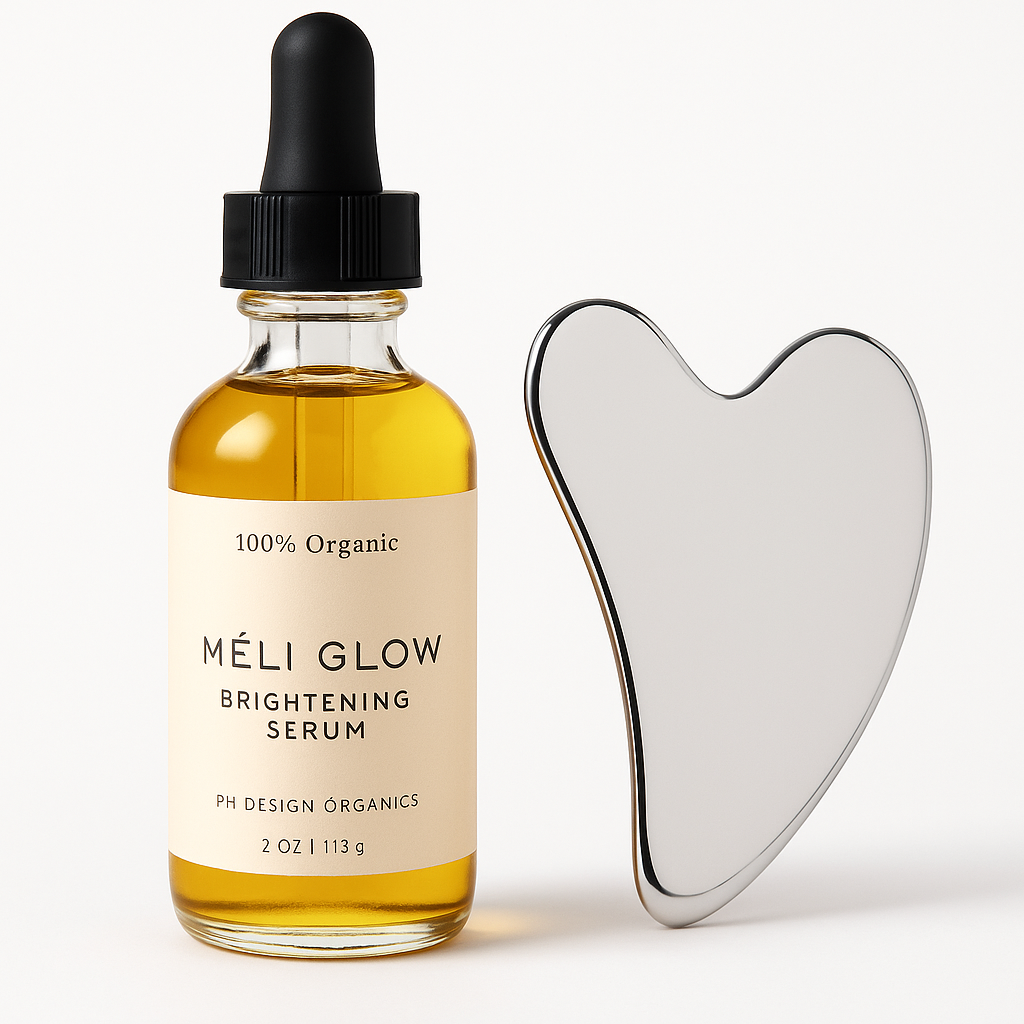 Glow + Sculpt Ritual Duo | 2oz Méli Glow Serum + Stainless Steel Gua Sha