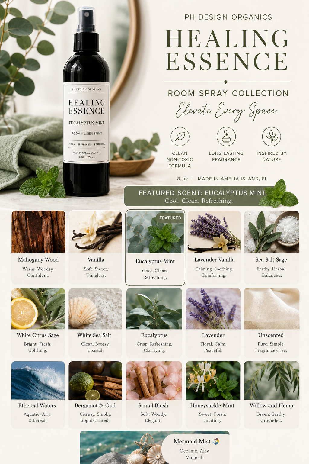 Luxury Room + Linen Spray | 16 Signature Scents | PH Design Organics