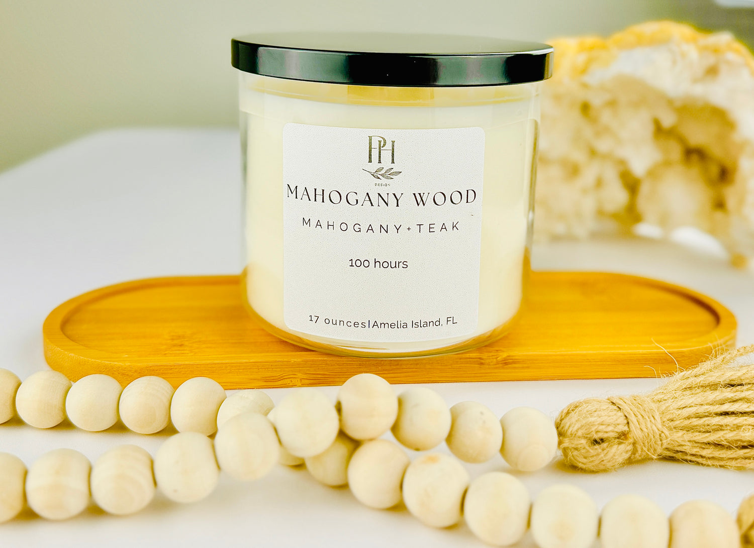 Mahogany Wood Candle- notes of Lavender, Mahogany &amp; Teak PH Design Organics