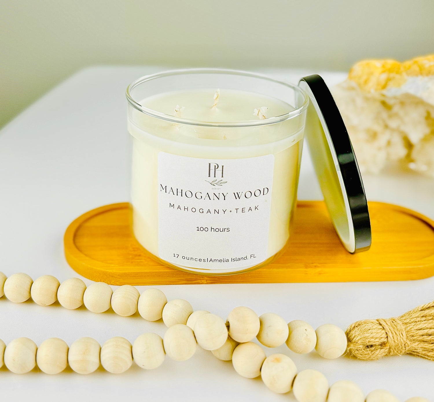 Mahogany Wood Candle- notes of Lavender, Mahogany &amp; Teak PH Design Organics