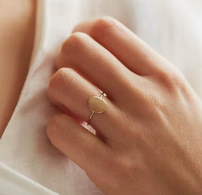 Minimalist 14k Gold Finish Oval Ring for Women - Elegant Everyday Jewelry PH Design Organics