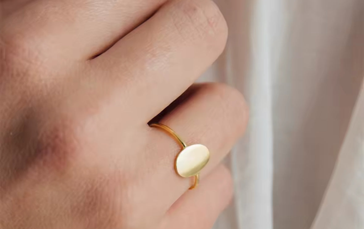 Minimalist 14k Gold Finish Oval Ring for Women - Elegant Everyday Jewelry PH Design Organics