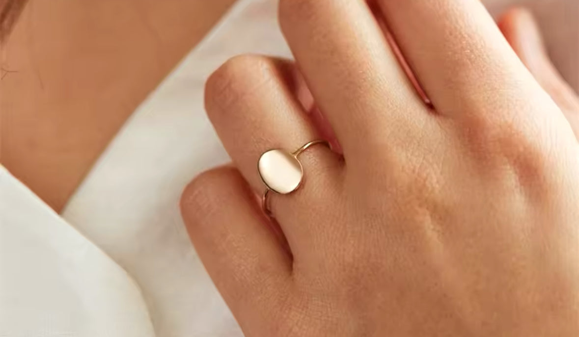 Minimalist 14k Gold Finish Oval Ring for Women - Elegant Everyday Jewelry PH Design Organics