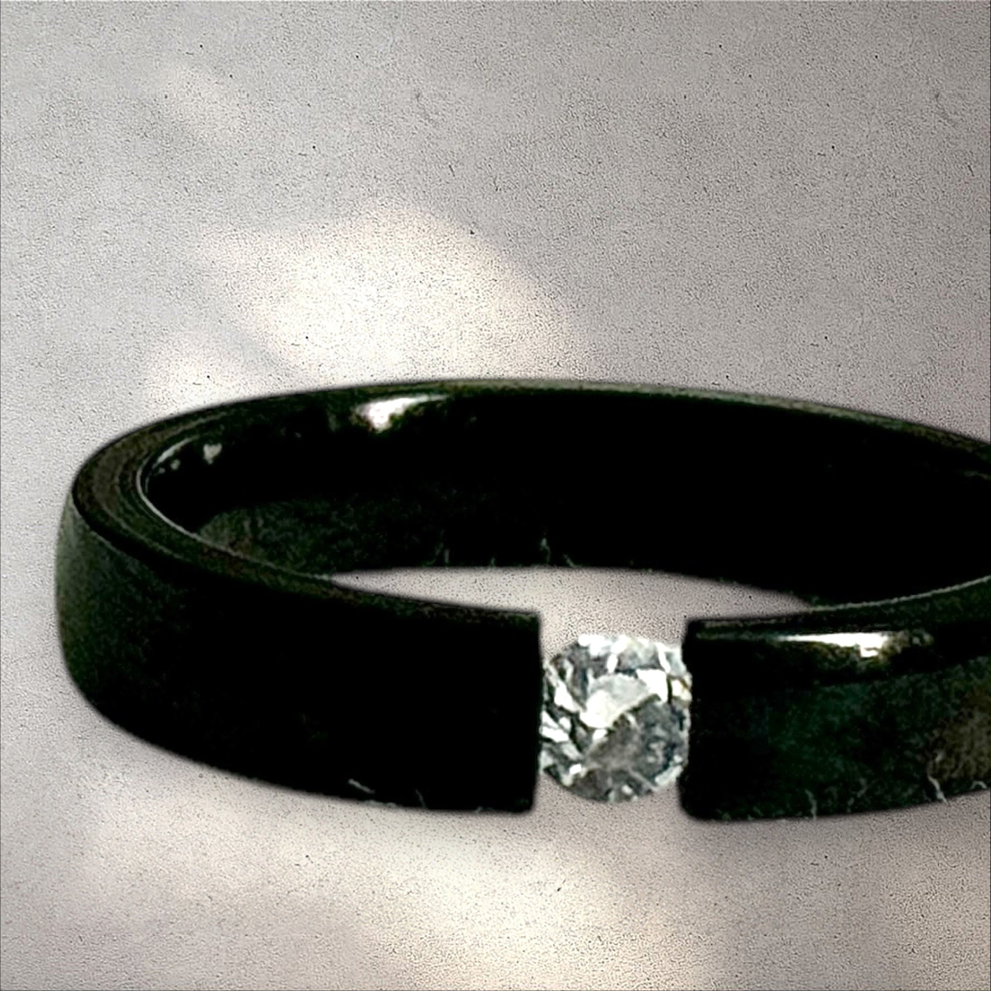 Minimalist Black Stainless Steel Ring with Center Simulated Diamond PH Design Organics