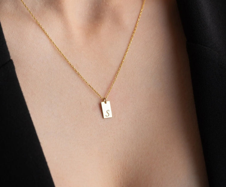 Personalized 14k Gold Initial Pendant Necklace - Minimalist Eco Conscious Jewelry PH Design Organics