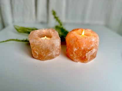 Tealight Candle Vessel of Himalayan Salt Natural calming light plus the negative ions produced from the Himalayan Salt is an absolute necessity to relax and wind down after a long day.