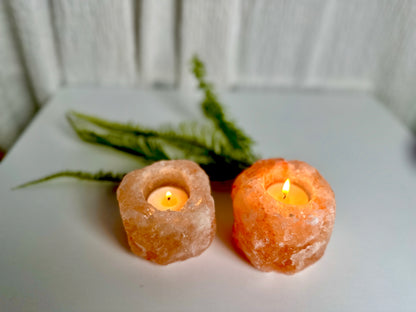 Tealight Candle Vessel of Himalayan Salt Natural calming light plus the negative ions produced from the Himalayan Salt is an absolute necessity to relax and wind down after a long day.